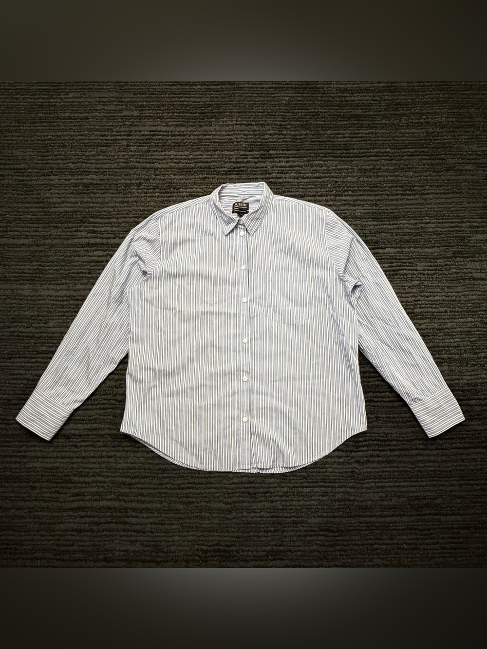 J. Crew White and Blue Striped Men's Button-Down Shirt